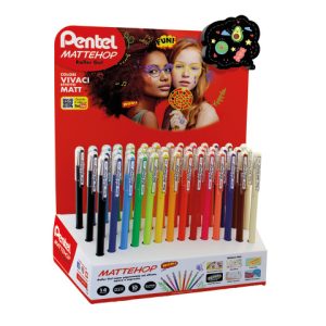Espositore 42 penne roller gel Pentel Mattehop con inchiostro gel MATT colori assortiti vivaci - 0022442