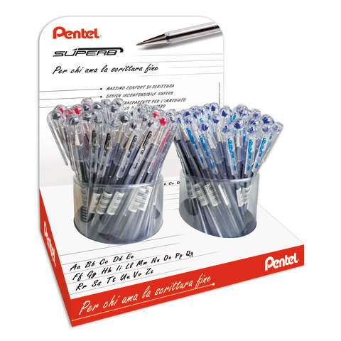 Espositore 96 Penna a sfera Pentel Superb 0,7 mm colori nero/rosso/blu 0100868