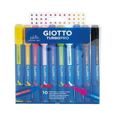 Pennarelli Giotto TurboPro doppia punta scalpello-pennello conf. 10 pz astuccio appendibile - colori assortiti - F428300