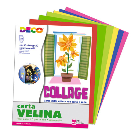 Carta velina Deco 50x76 cm - 20 g/m² - conf. 25 fogli in 5 colori assortiti 05406