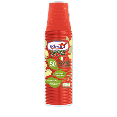 Bicchieri biodegradabili e compostabili Dopla Green - colore rosso 200 ml - conf. 50 pz - 48029