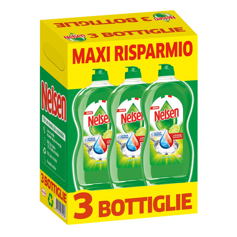 Detersivo liquido per piatti sgrassante Nelsen - profumo di limone 850 ml - conf. 3 pezzi in OMAGGIO al Kit K00133