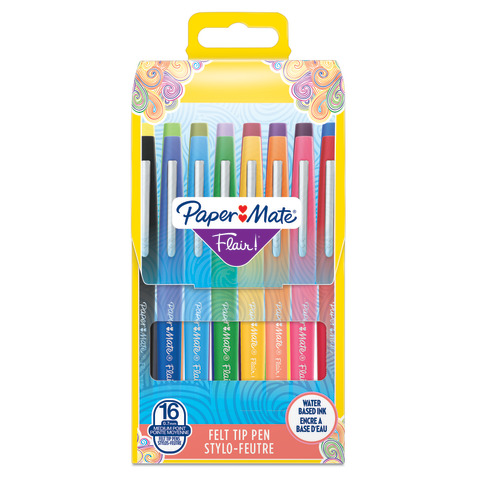 Penne punta fibra Paper Mate Flair/Nylon M 1,1 mm assortiti set da 16 - 2061394