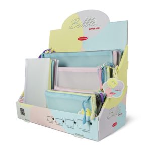 Espositore 40 buste Plastibor Bubble in EVA con zip cucita in tessuto - formati e colori pastello assortiti - P9431090