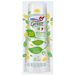 Bicchieri monouso in PLA Dopla Green 390 ml - conf. 20 pz - trasparente - 22708