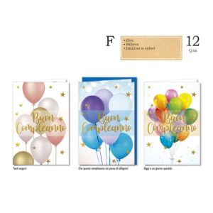 Biglietti augurali compleanno Cromo assortiti in 3 soggetti palloncini - conf. 12 pz - BC.8110