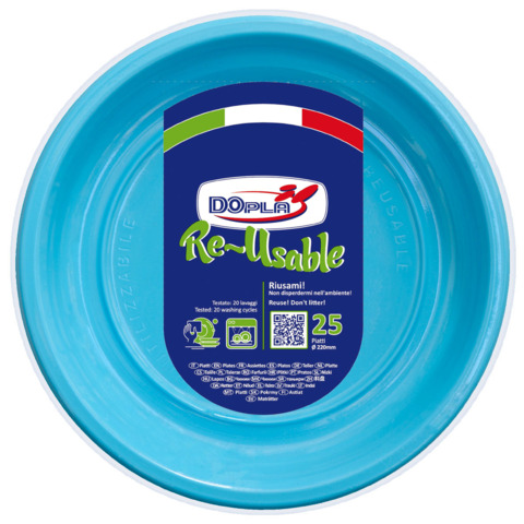 Piatti fondi in PS Dopla Reusable Ø 205 mm turchese - conf. 25 pz - 11842