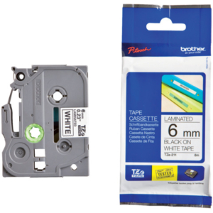 Nastro laminato Brother per etichettarice - 6 mm x 8 m - nero/bianco - TZe-211