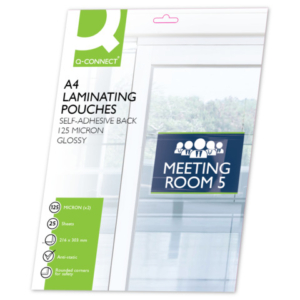 Pouches autoadesive per plastificatrici Q-Connect 2x125 µm finitura lucida A4 Conf. 25 pezzi - KF24056