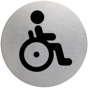 Pittogramma adesivo ''WC diversamente abili'' DURABLE acciaio inox argento metallizzato Ø 83 mm - 490623