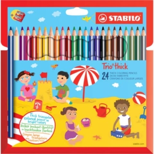 Matite colorate ergonomiche Stabilo Trio thick - mina 4,2 mm - colori assortiti Astuccio da 24 + temperino - 203/2-24