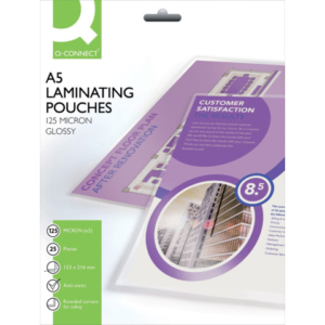 Pouches per plastificatrici Q-Connect 153x216 mm finitura lucida - 125 µm A5  - conf. 25 pz - KF04112