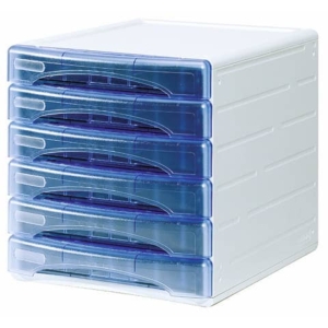 Cassettiera 6 cassetti ARDA OLIVIA polistirolo antiurto e atossico grigio/azzurro trasparente - TR13G6PBL