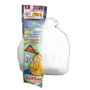 Sacchi immondizia biodegradabili per rifiuti organici Rolsac 10 L 42x45 cm - 16 µm bianco - rotolo da 15 pezzi -10130