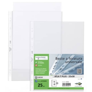 Buste in PP liscio Sei Rota Atla T Plus altissimo spessore trasparente 22x30 cm conf. 25 buste 662222