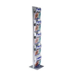 Espositore Menhir da terra TECNOSTYL A4 in alluminio a 5 scomparti 33x33x173 cm silver - MIC102