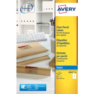 Etichette poliestere trasparenti opache AVERY QuickPEEL? 210x297 mm - 1 et/foglio - inkjet conf. 25 ff J8567-25