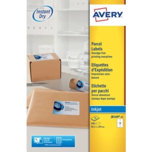 Etichette bianche per pacchi AVERY QuickDRY? 99,1x139 mm - 4 et/foglio - stampanti inkjet - cf. 25 fogli J8169-25