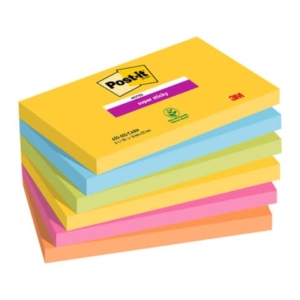 Foglietti riposizionabili Post-it® Super Sticky Carnival 76x127mm assortiti conf. 6 blocch. da 90 ff - 655-6SS CAR