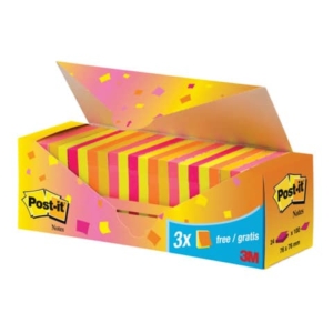 Foglietti colorati Post-it® Notes neon assortiti neon conf. 21 blocchetti + 3 gratis da 100 ff - CP 654-NP24