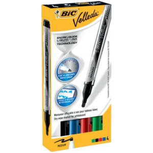 Marcatori per lavagne bianche BIC Velleda Liquid Ink Pocket punta conica 4,2 mm assortiti astuccio da 4 - 902094