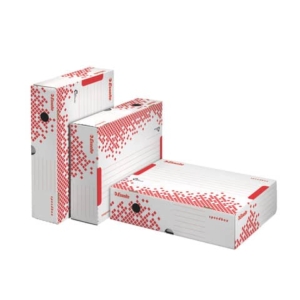 Scatola archivio Esselte SPEEDBOX dorso 8 cm bianco/rosso 8x25x35 cm - apertura ampia - 623910
