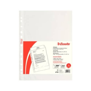 Buste a perforazione universale goffrate Esselte ESSENTIALS PP antiriflesso trasparente A4 conf.100 - 392713000
