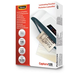Pouches per plastificatrici Fellowes Standard Capture125 finitura lucida - 2x125 µm 75x105 mm Conf. 100 pz 5306901