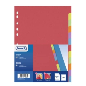 Divisore in cartoncino Favorit 12 tacche neutre colorate 21x29,7 cm assortiti 100204882