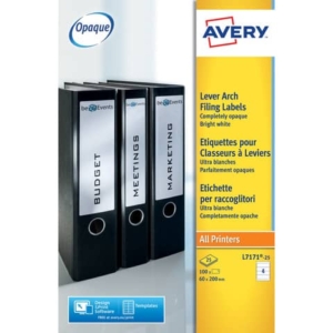 Etichette bianche per raccoglitori Avery Ultragrip? 60x200 mm - 4 et/foglio - stampanti laser - Conf 25 fogli L7171-25