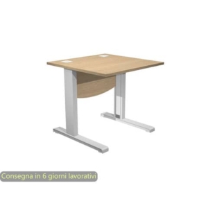 Scrivania piano rovere 80x80xH.73 cm con Modesty Panel gamba a L in metallo grigio alluminio Flex - URB/V-80 + MOD/C