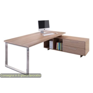Scrivania manageriale ciliegio arabis 225x170xH.74 cm gamba ad anello con mobile portante linea Flora - 902RIT/M/K