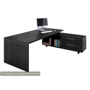 Scrivania manageriale nero venato frassino 225x170x74 cm gamba a pannello con mobile portante Flora - 902RIT/8