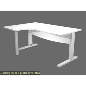 Scrivania ad angolo Compact piano bianco 160x120xH.73 cm gamba a L in metallo + supporto lato sinistro - linea Flex