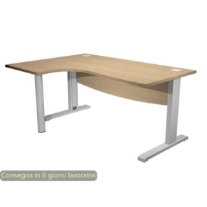 Scrivania ad angolo Compact piano rovere 160x120xH.73 cm gamba a L in metallo + supporto lato sinistro - linea Flex