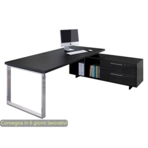 Scrivania manageriale nero venato 225x170xH.74 cm gamba ad anello con mobile portante Flora - 902RIT/M/8