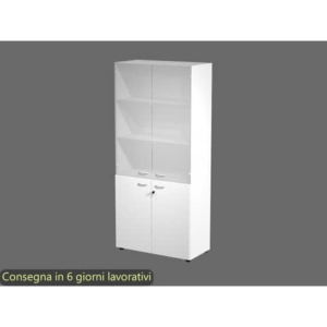 Armadio alto bianco con 2 ante basse + 2 ante medie in vetro 90x45,8x200 cm linea componibili 2898 - AR/ST+AB+AVM/33