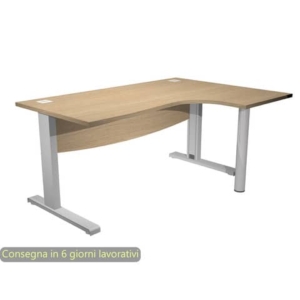 Scrivania ad angolo Compact piano rovere 160x120xH.73 cm gamba a L in metallo + supporto lato destro - linea Flex