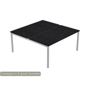Scrivania Bench doppia piano nero venato frassino 160x164x72,5 cm gamba a ponte metallo Presto Venere Plus 665B-NOPAR/8