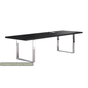 Tavolo riunioni nero venato frassino 220x100xH.74 cm gamba ad anello effetto cromato - linea Flora Artexport - 905M/8