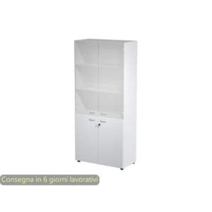 Armadio alto grigio con 2 ante basse + 2 ante medie in vetro 90x45,8x200 cm linea componibili 2898 - AR/ST+AB+AVM/9