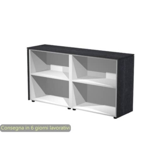 Mobile a giorno basso doppio top nero venato frassino163x43x81,4 cm struttura grigio alluminio Flora Artexport 930C/8