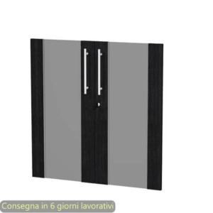 Coppia ante basse in vetro fumè e melaminico nero venato frassino 80x77 cm con serratura Flora Artexport - 91068M/8