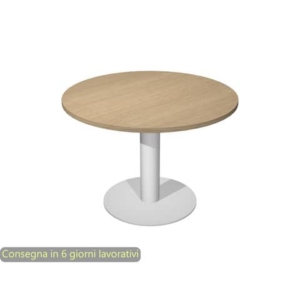 Tavolo riunione rotondo piano rovere Ø120xH.73 cm gamba sezione rotonda in metallo alluminio linea Flex PR12-B50/C