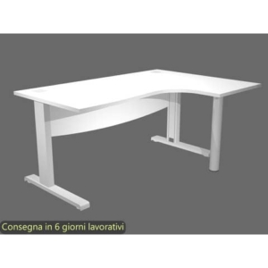 Scrivania ad angolo Compact piano bianco 180x120xH.73 cm gamba a L in metallo + supporto lato destro - linea Flex