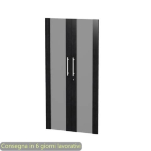 Coppia ante medie in vetro fumè e melaminico nero venato frassino 80x153,8 cm con serratura Flora - 91074M/8