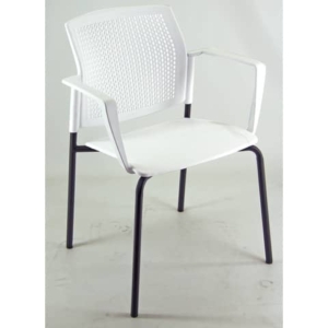 Sedia visitatore a 4 gambe Unisit Login LGSPBR - schienale in rete - PPL bianco con braccioli conf. 2 pezzi LGSPBR/2/BI