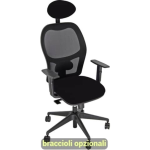 Sedia operativa girevole Unisit Hubble HUHUPG con poggiatesta schienale in rete riv. pelle nero HUHUPG/PN