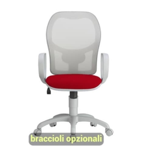 Sedia operativa girevole Unisit Hubble Grafix HUHUGR - schienale in rete - rivestimento ignifugo rosso HUHUGR/IR