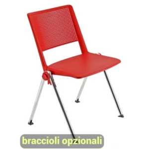 Sedia visitatore a 4 gambe Unisit Revolution RECP - schienale rigido rete PPL rosso - conf. 2 pezzi - RECP/2/RO